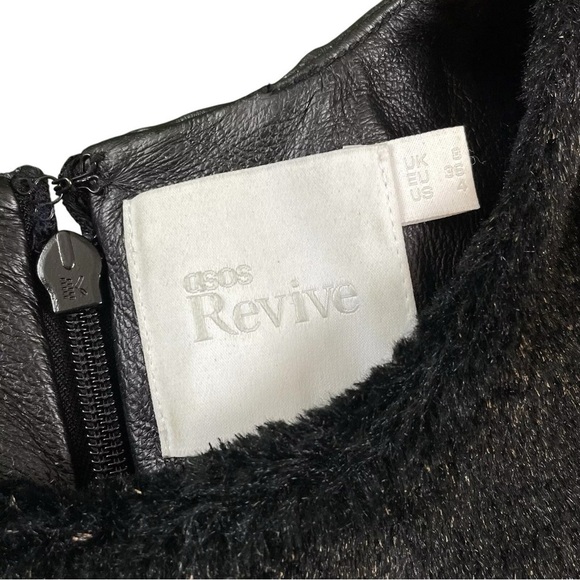 ASOS Genuine Leather Faux Fur Cocktail Dress Metallic Bronze Black Size US 4 - Picture 5 of 7